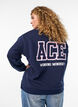 Sweatshirt met statementprint op de mouwen en achterkant, Blauw, Model image number 2