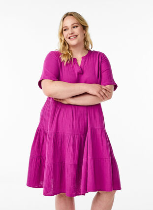 ZizziKnielange katoenen mousseline jurk met een A-lijn, Paars, Model image number 0