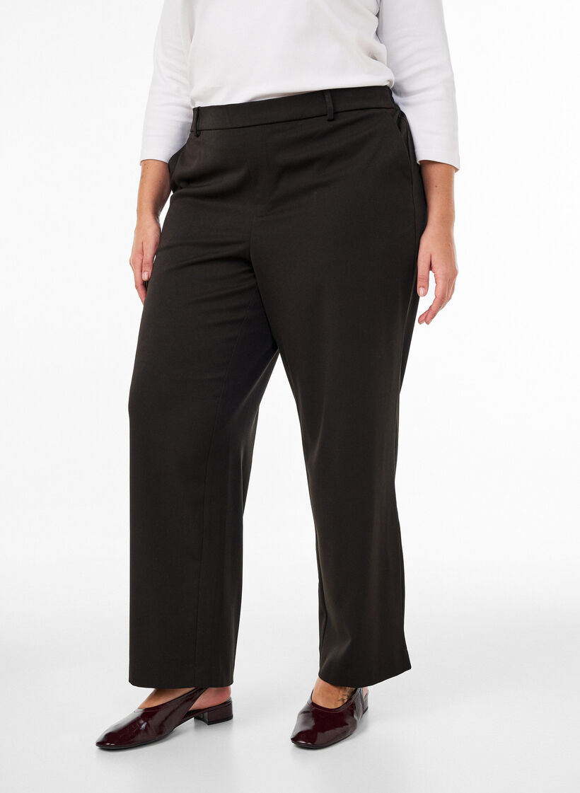 Hoogtailleerde pantalon met rechte pasvorm, Zwart, Model image number 2