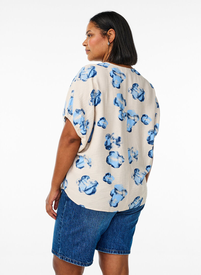 Lichte blouse met print en V-hals, Wit, Model image number 2