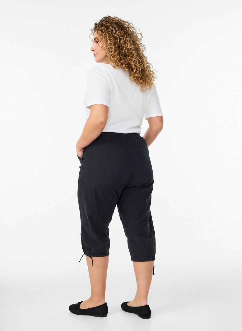 Katoenen Capri-broek, Zwart, Model image number 1