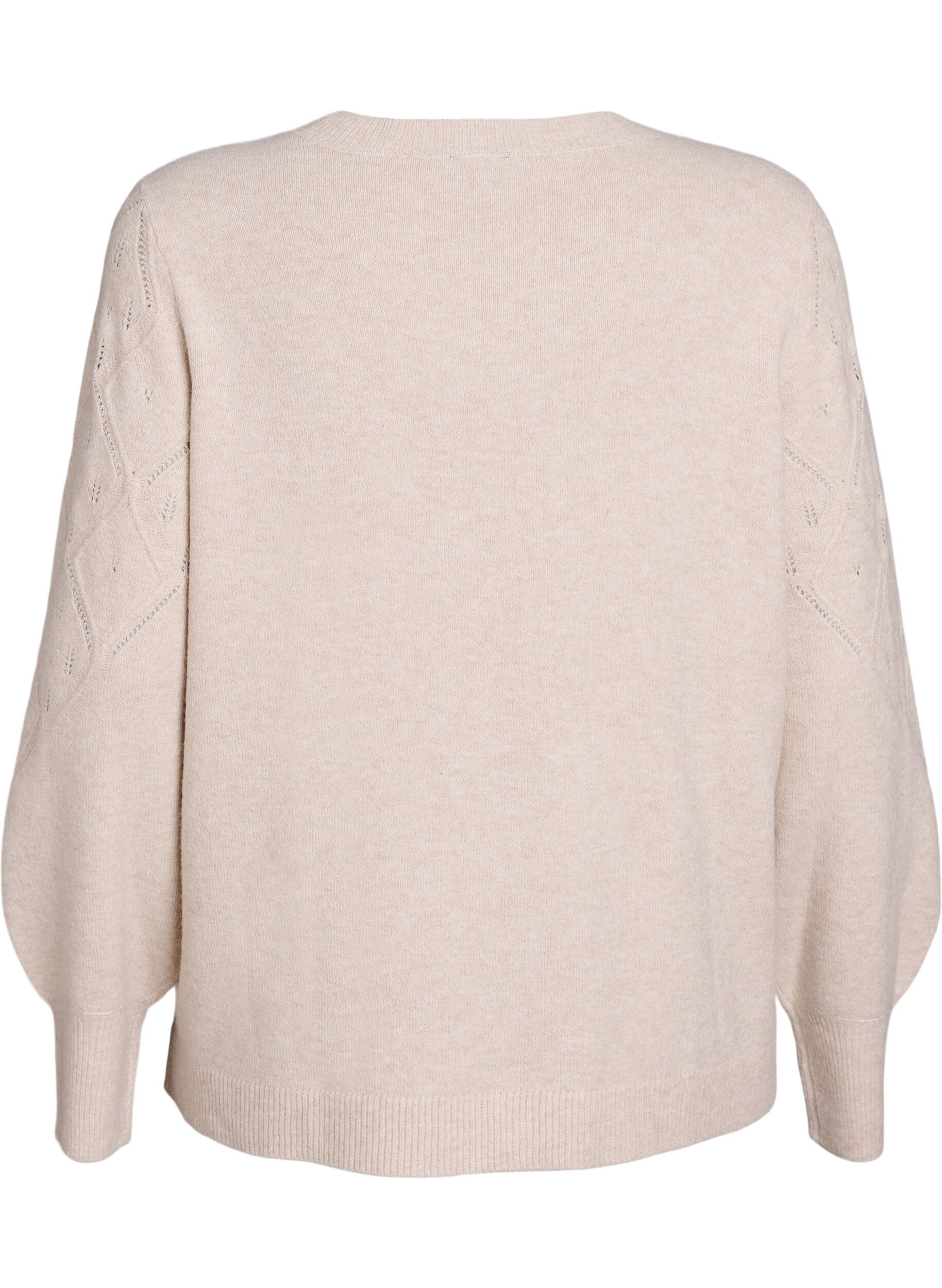 ZizziGebreide top met opengewerkt patroon en ballonnen mouwen, Beige, Packshot image number 1