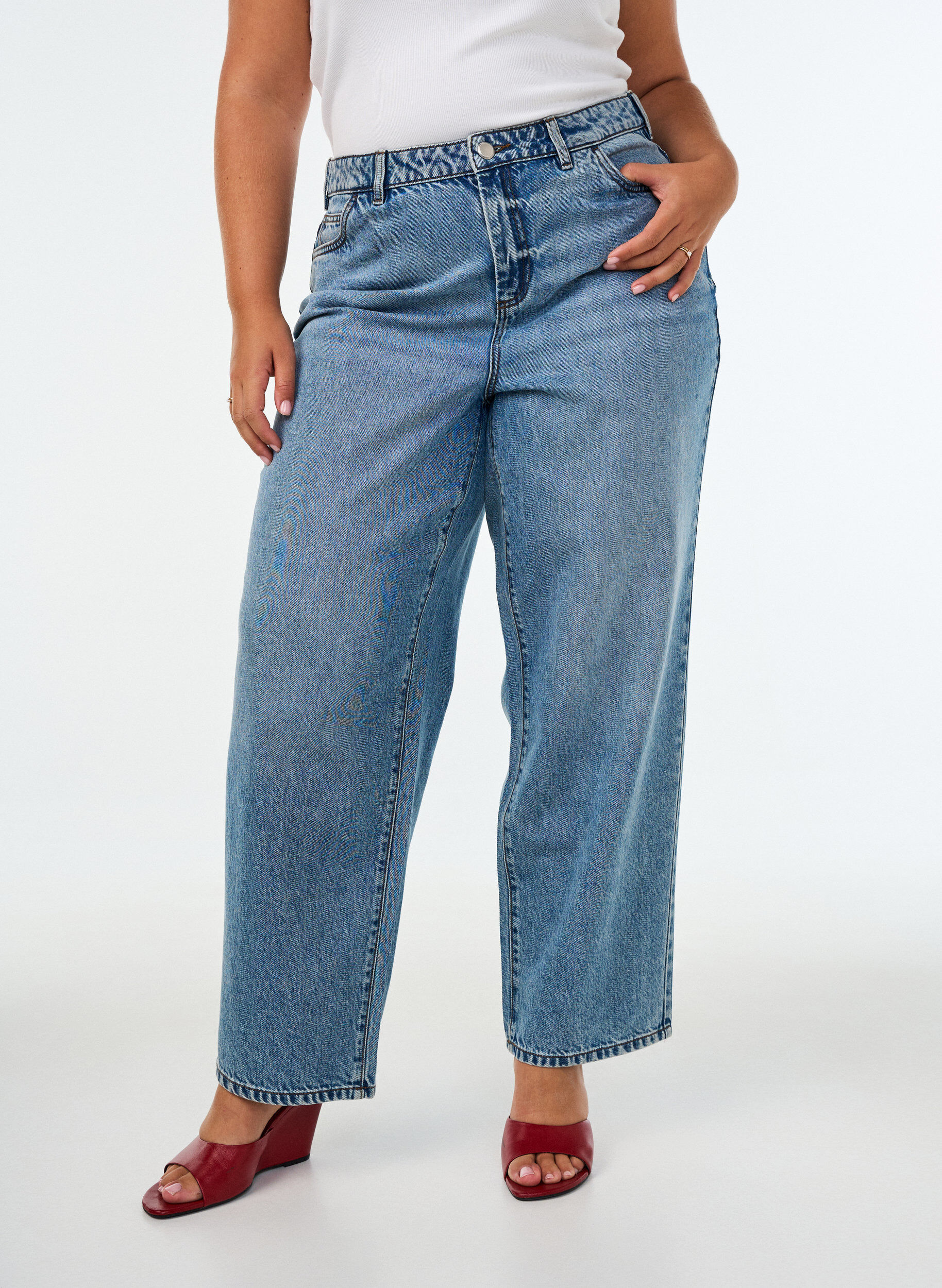 ZizziKiana straight-fit jeans met hoge taille, Blauw, Model image number 2
