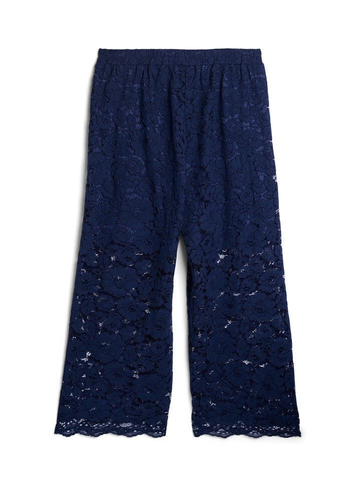 Kanten broek met hoge taille en zakken, Black Iris, Packshot