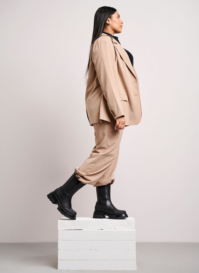 Leren laarzen met wijde schacht en dikke zool, Black, Image image number 0