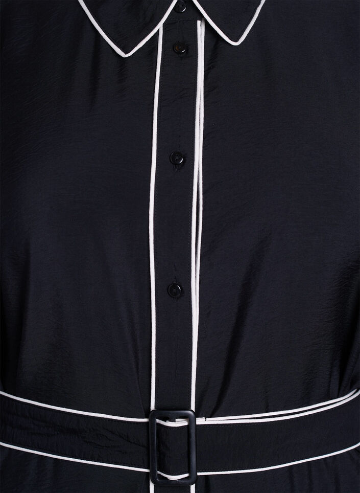 Midi overhemdjurk met contrasterende randen, Zwart, Packshot image number 2