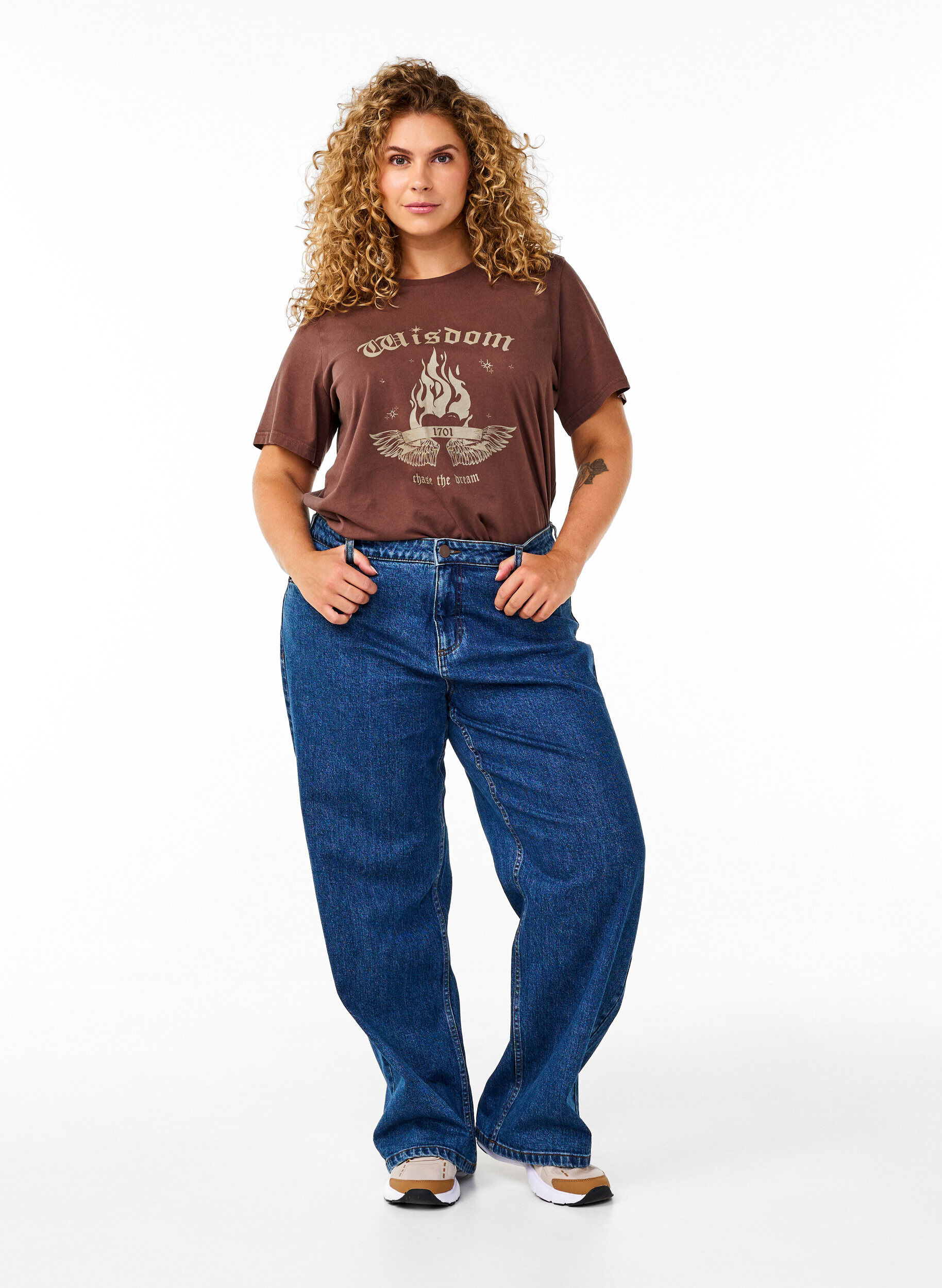 Jeans met wijde pijpen en hoge taille, Blauw, Model