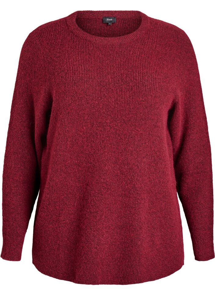 Gem&ecirc;leerde gebreide blouse met ronde hals, Rood, Packshot image number 0