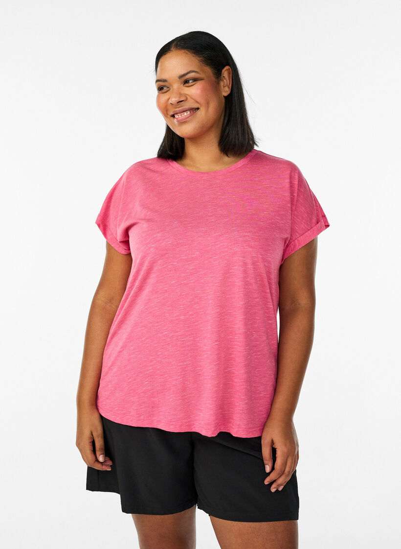 Los workout T-shirt met korte mouwen, Roze, Model image number 0