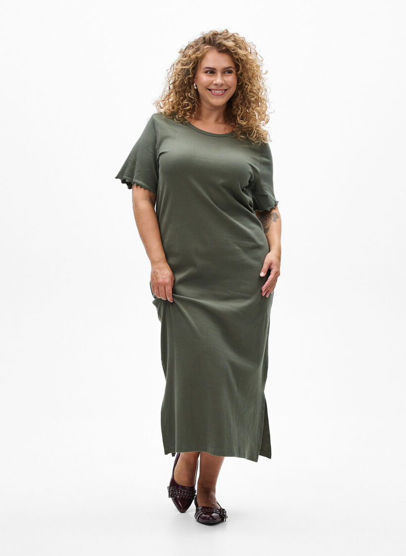 Maxi jurk in jersey met korte mouwen, Groen, Model image number 0