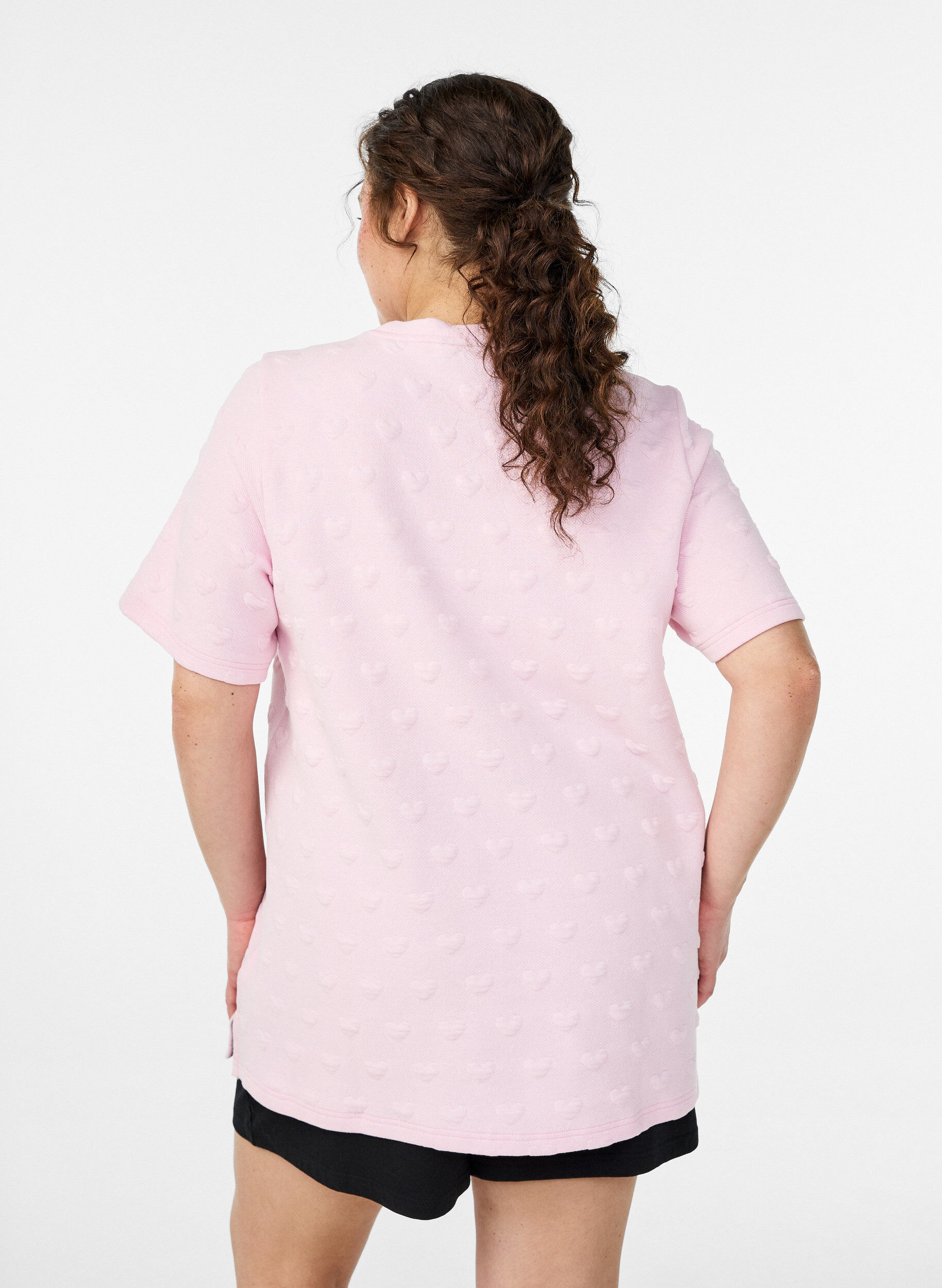 ZizziT-shirt van embossen katoenen jersey, Roze, Model image number 2