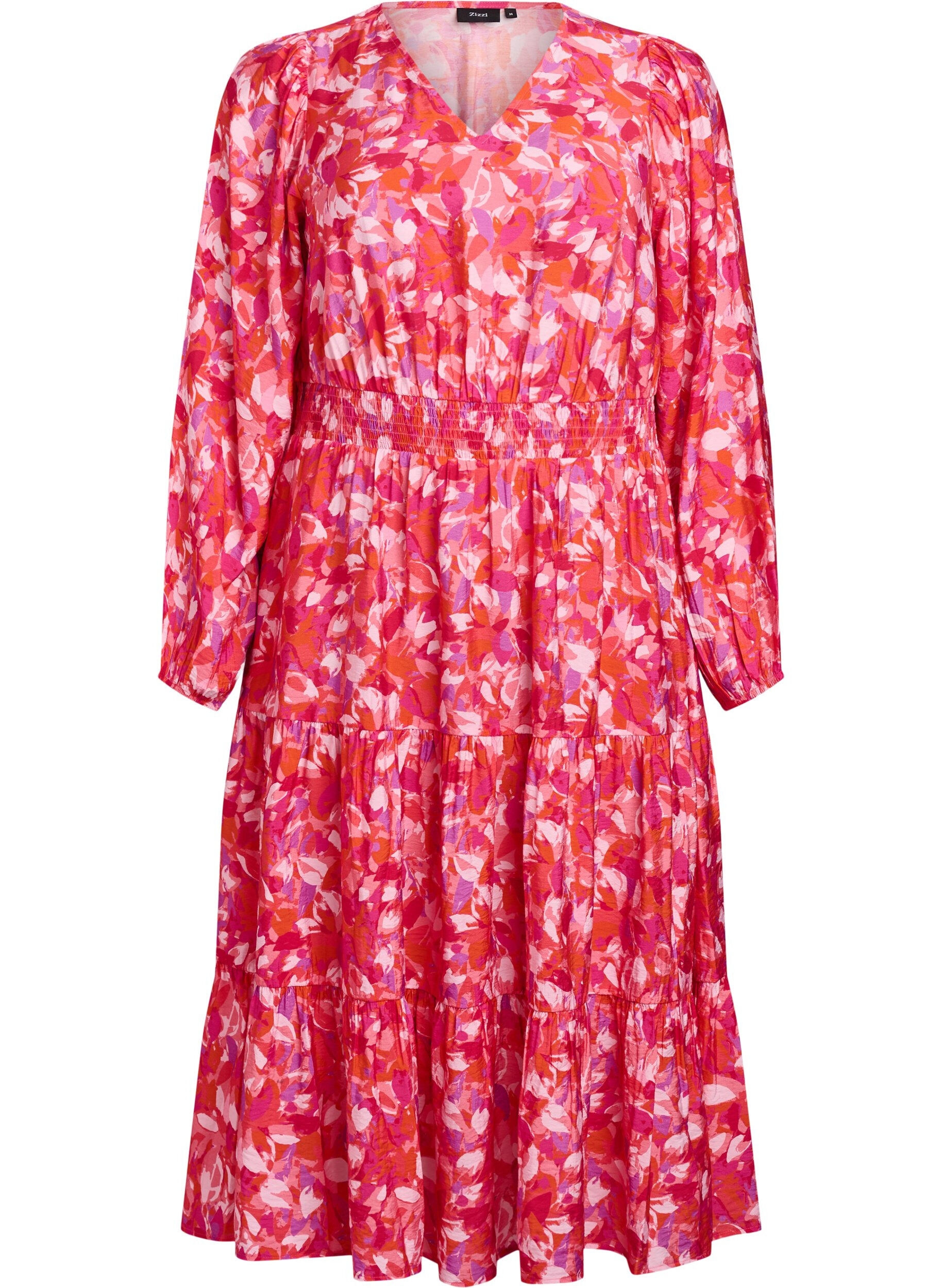 Midi-jurk met kleurrijk bladerenpatroon