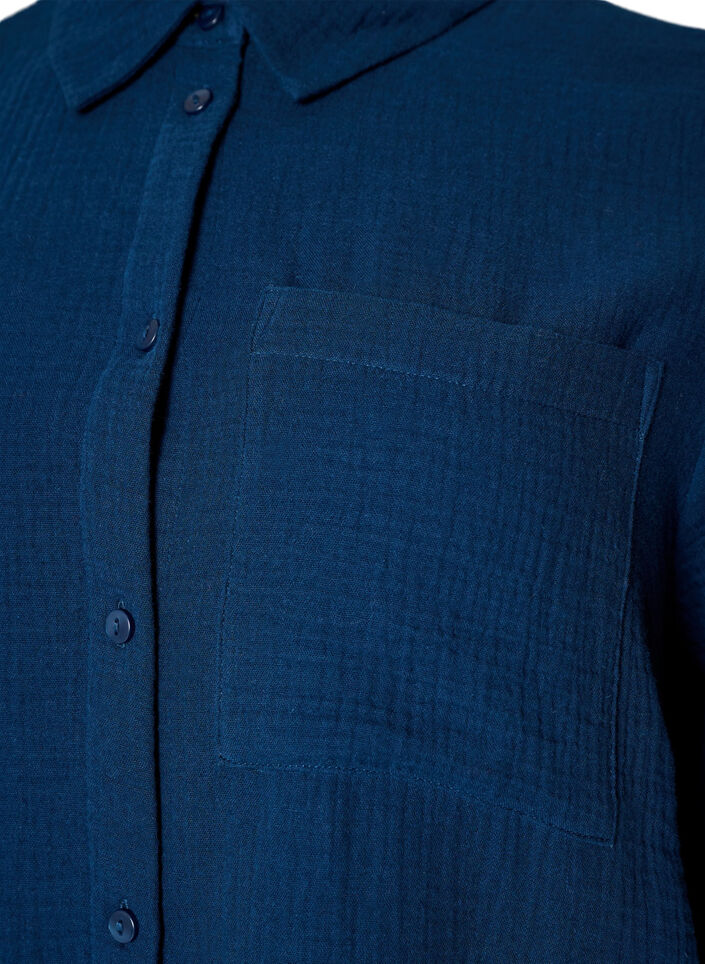 Chemise de nuit &agrave; manches longues en mousseline de coton, Bleu, Packshot image number 2