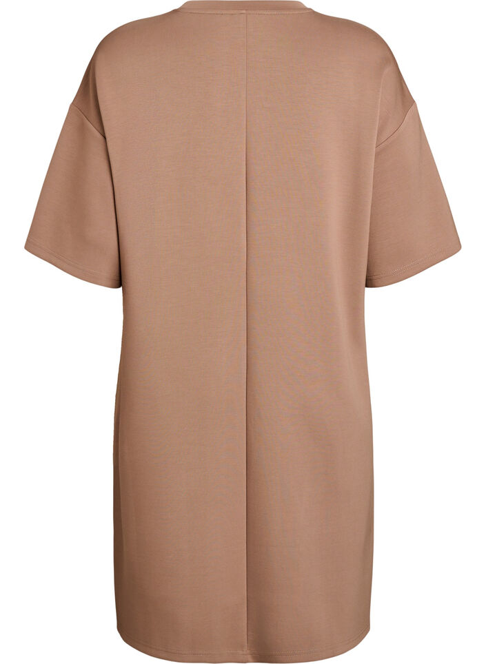 T-shirtjurk van jersey met zijsplitten, Bruin, Packshot image number 1