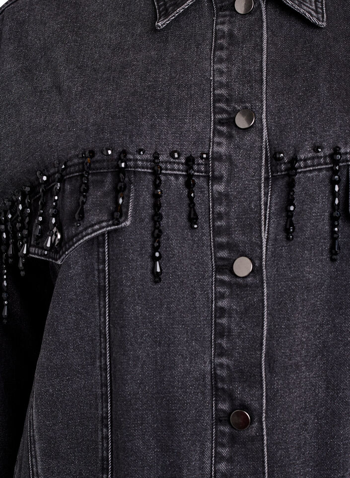 Spijkerjack met parelfranjes, Grey Denim, Packshot
