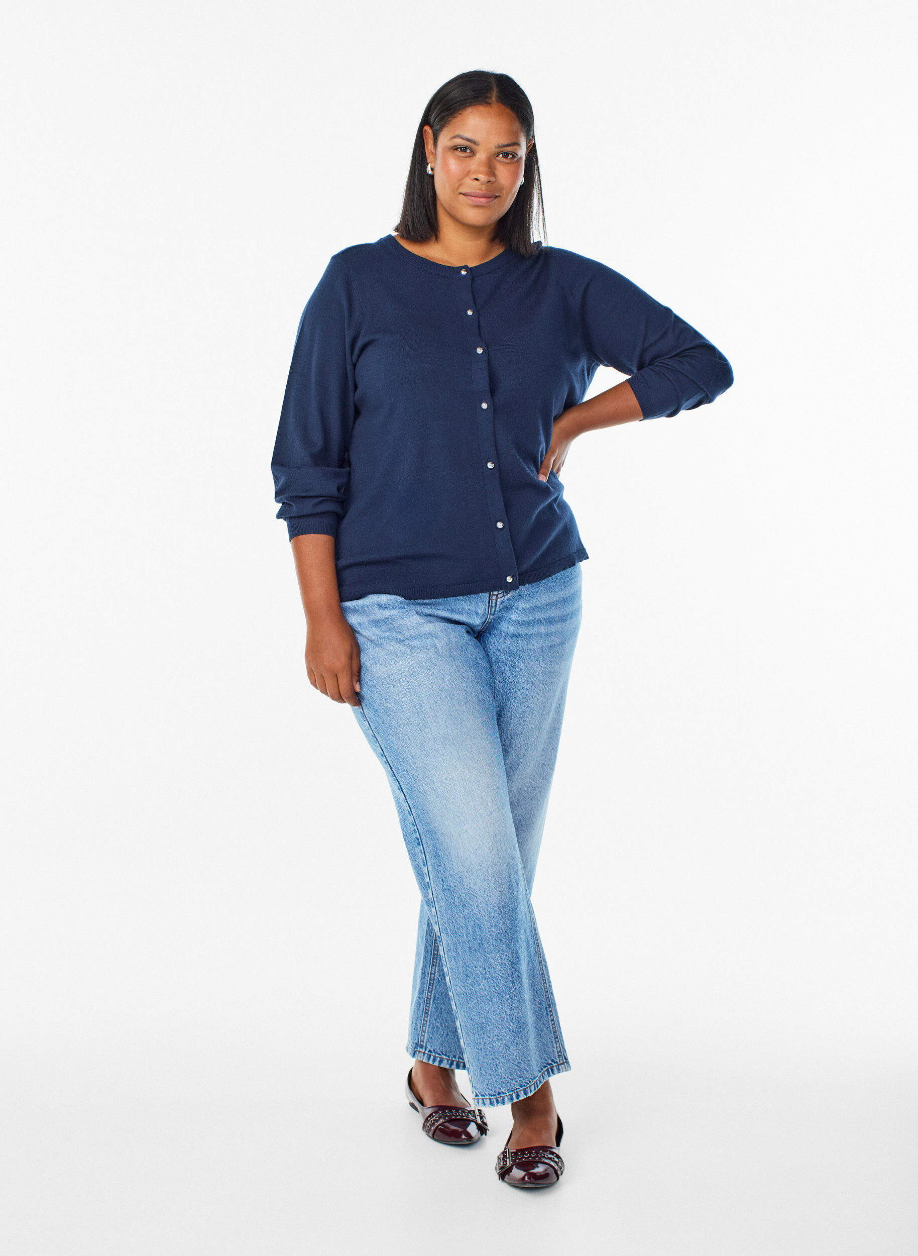 ZizziCardigan met ronde knopen, Blauw, Model image number 1