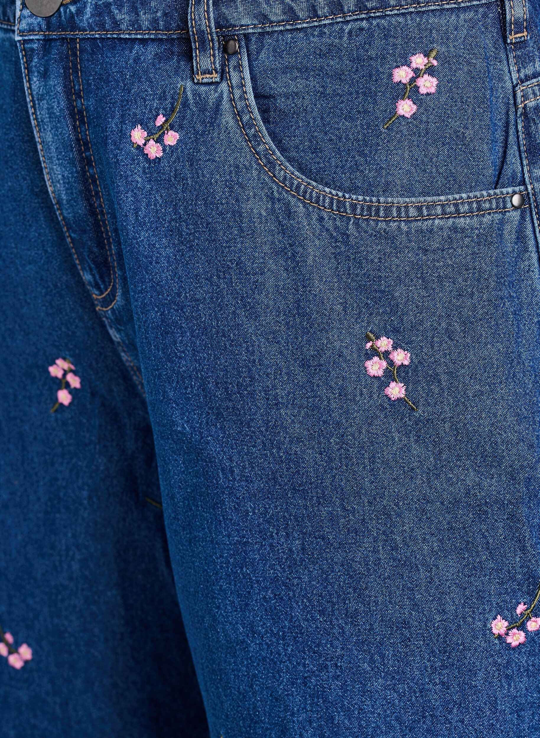 ZizziKorte spijkerbroek met geborduurde bloemen, Blauw, Packshot image number 2