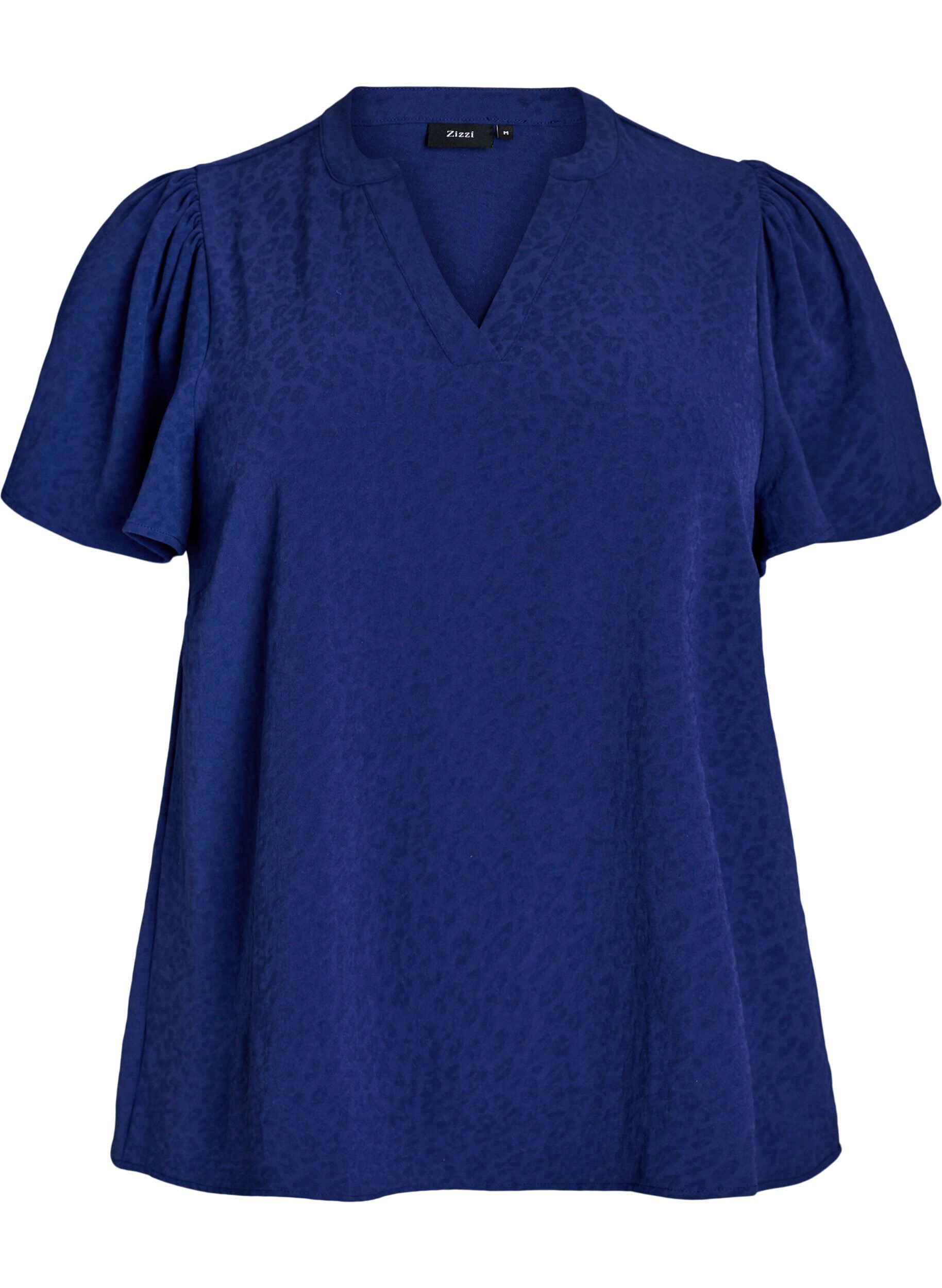 ZizziBlouse met korte mouwen met ruches en V-hals, Blauw, Packshot image number 0
