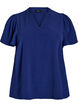 Blouse met korte mouwen met ruches en V-hals, Blauw, Packshot image number 0