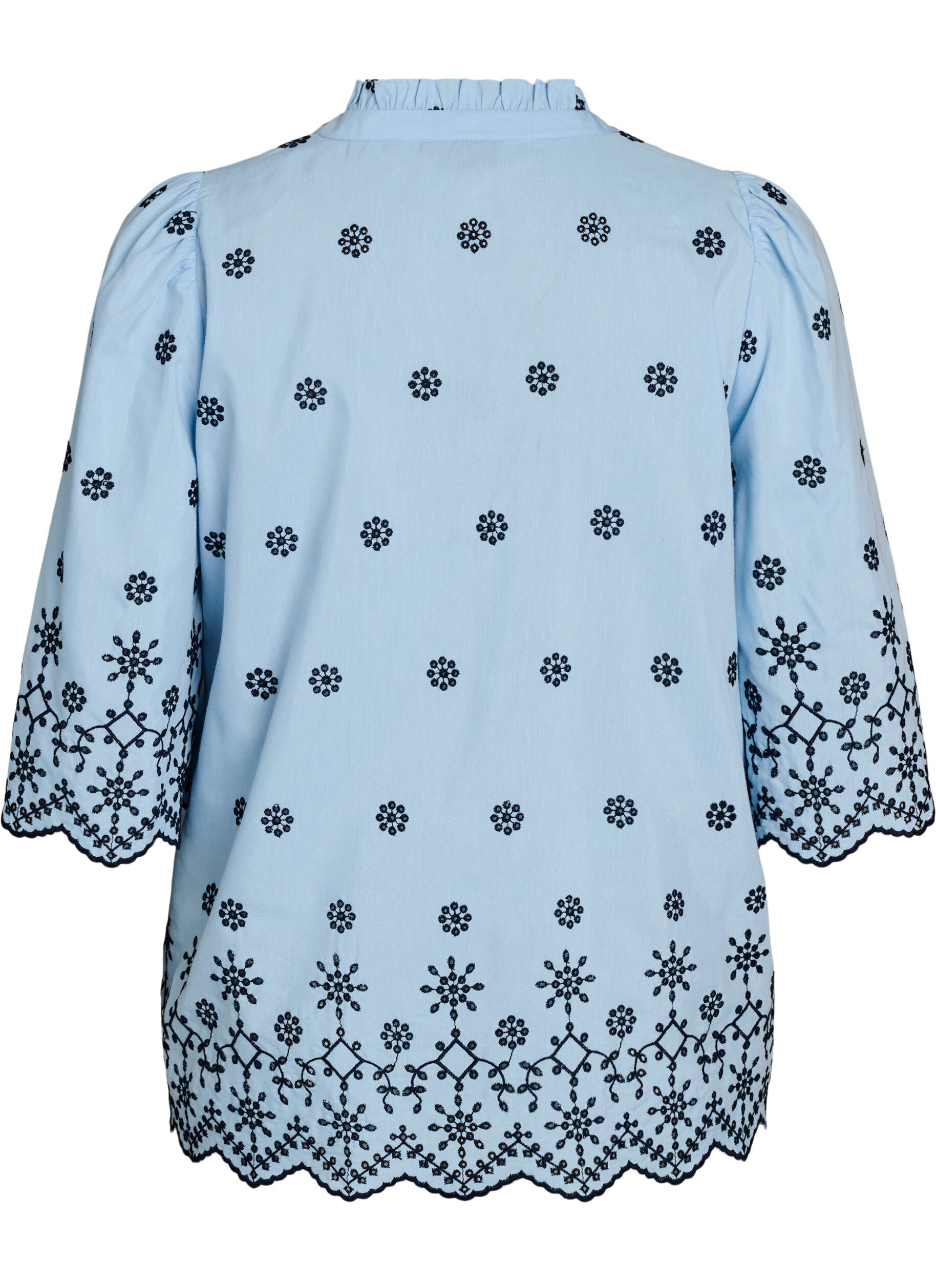 ZizziBlouse met 3/4 mouwen en geborduurd patroon, Blauw, Packshot image number 1