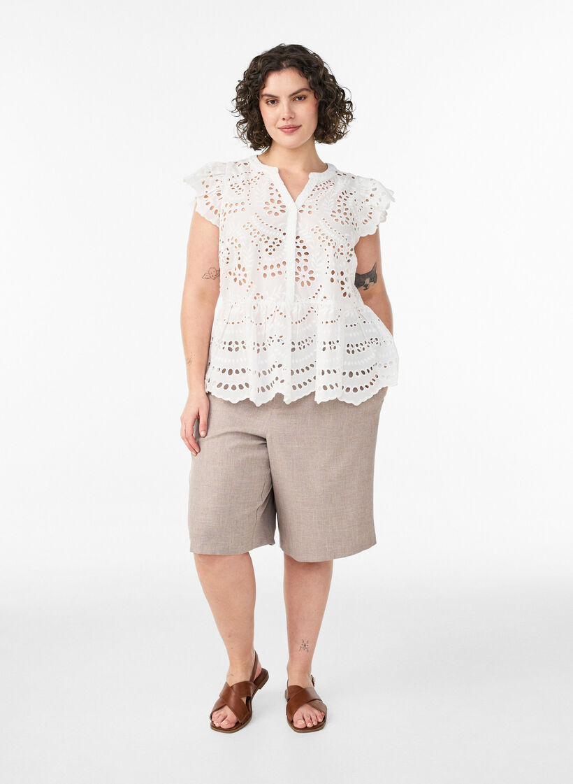 Blouse sans manches en broderie anglaise avec volants, Blanc, Model image number 1