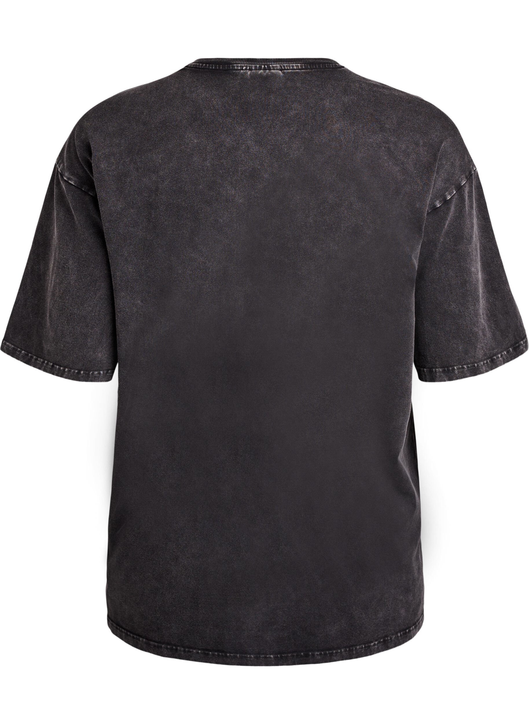 ZizziSporty katoenen T-shirt met een gewassen effect, Zwart, Packshot image number 1