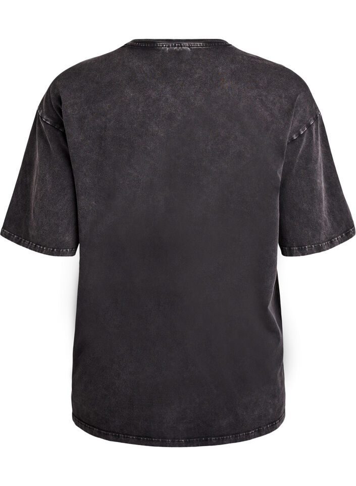 Sporty katoenen T-shirt met een gewassen effect, Zwart, Packshot image number 1