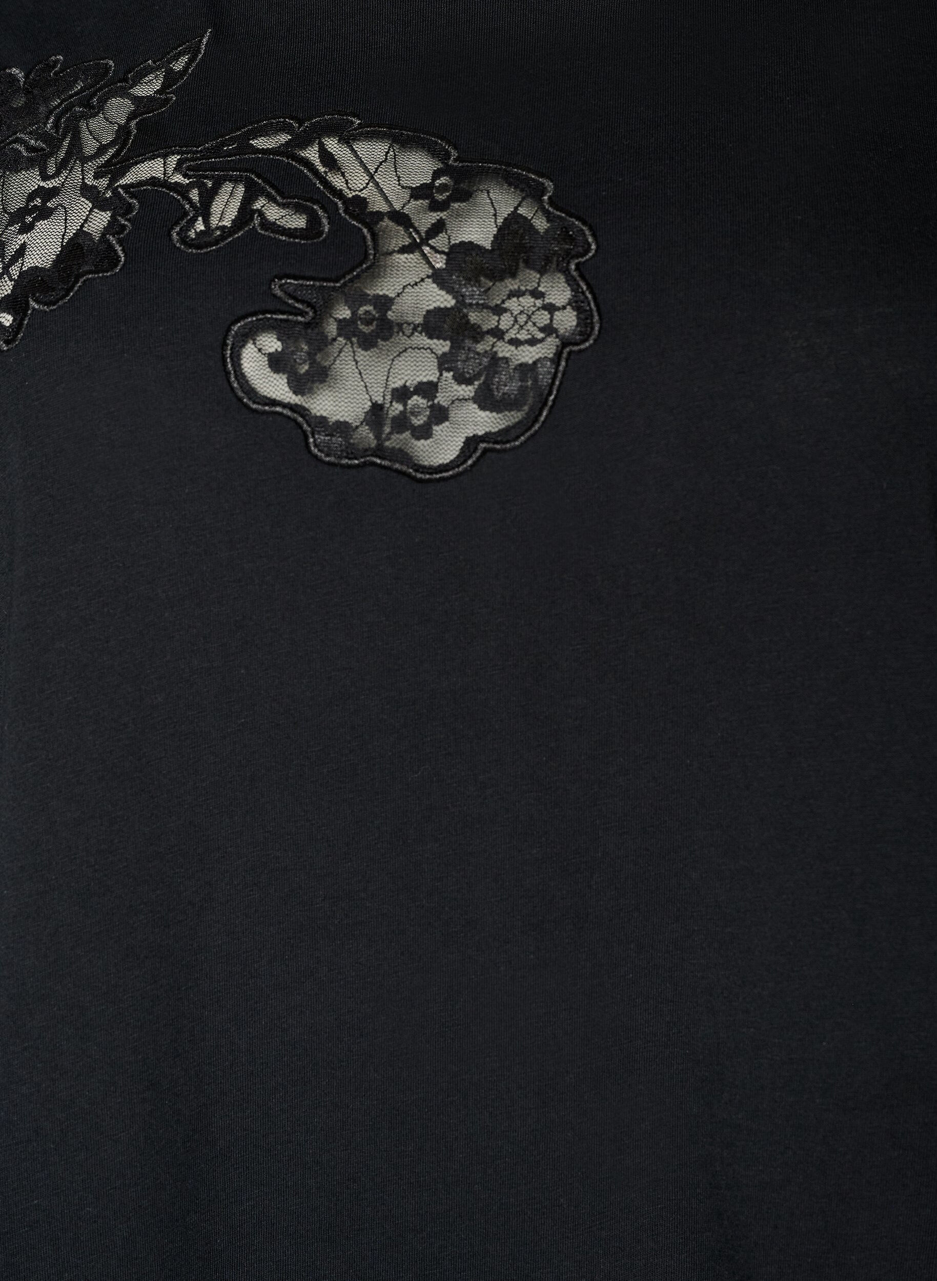ZizziKatoenen T-shirt met kanten applicaties, Zwart, Packshot image number 2