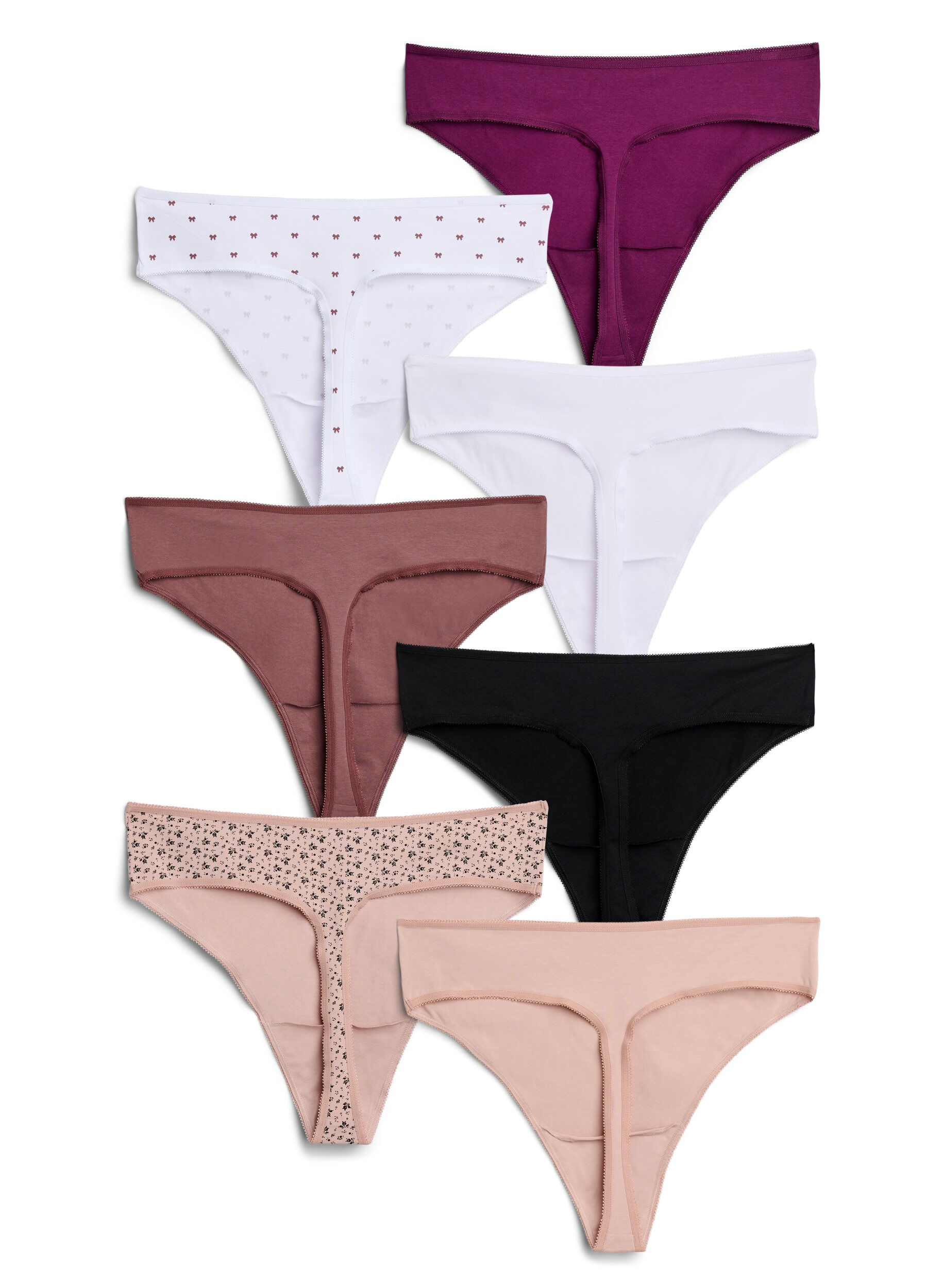 Zizzi7-pack G-strings in katoen met weekdagen geprint, Roze, Packshot image number 1