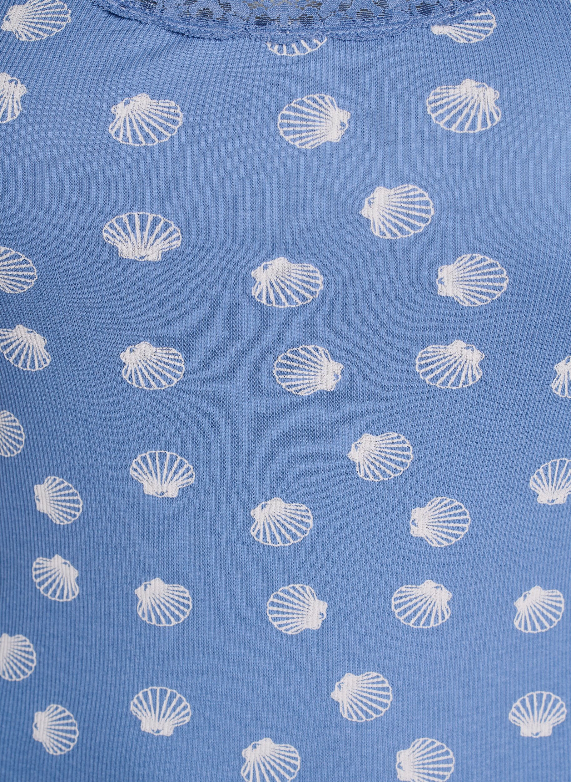 ZizziTop met print en kanten rand, Blauw, Packshot image number 2