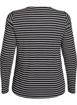 ZizziGestreepte blouse met lange mouwen, Zwart, Packshot image number 1