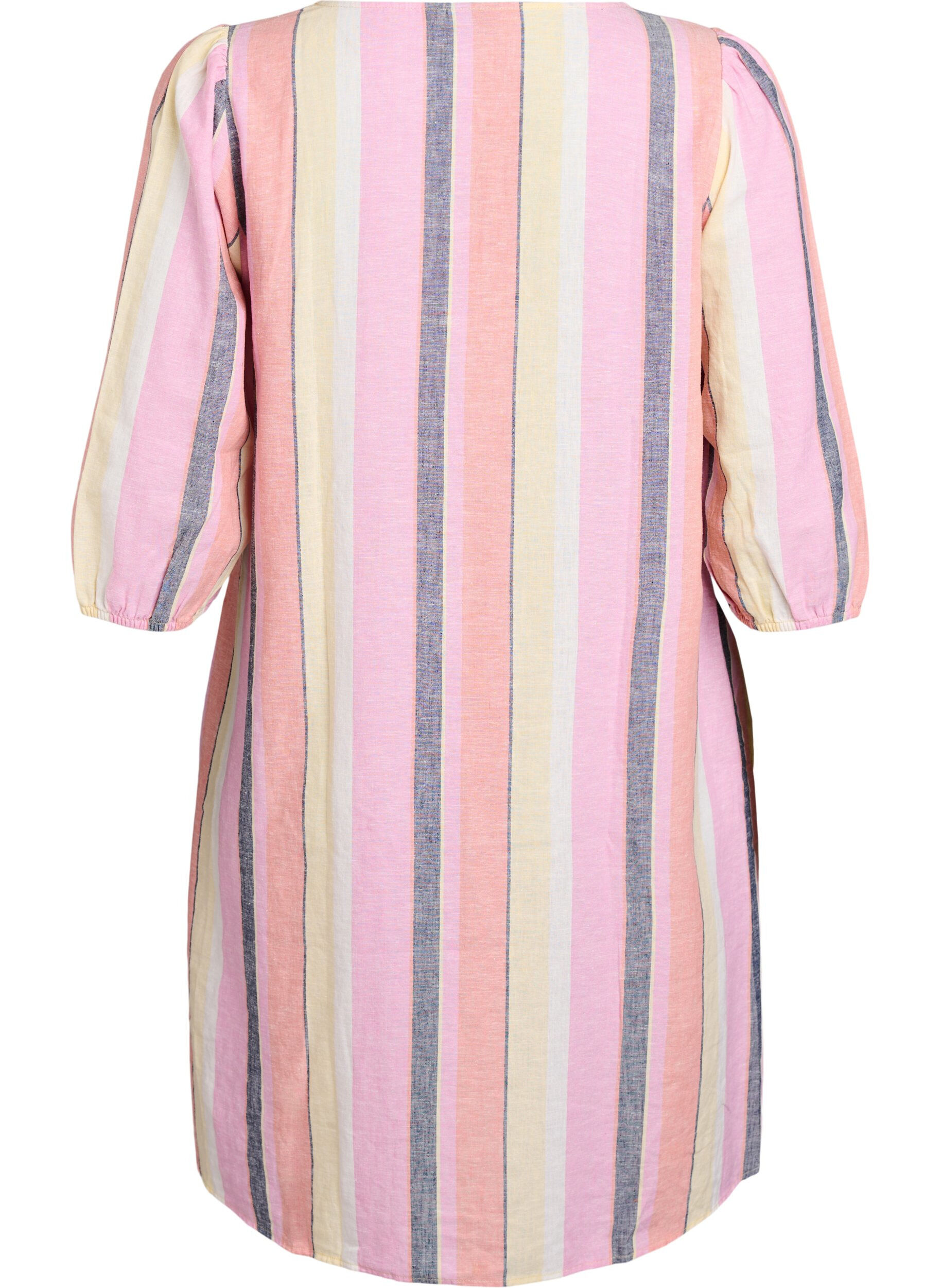 ZizziKorte jurk in linnen en viscose met 3/4 mouwen, Geel, Packshot image number 1