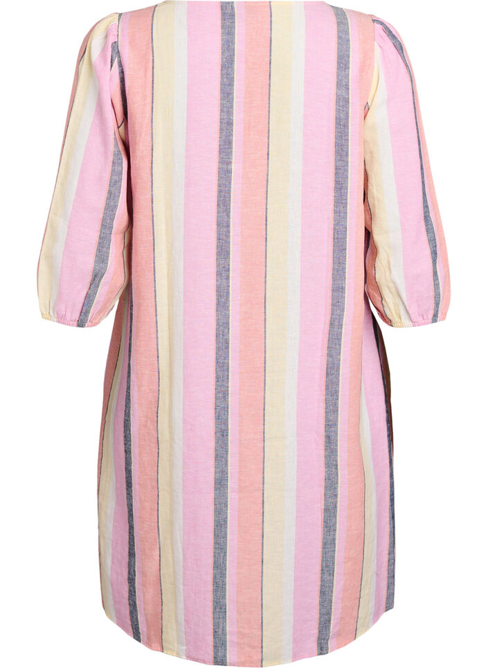 Korte jurk in linnen en viscose met 3/4 mouwen, Geel, Packshot image number 1