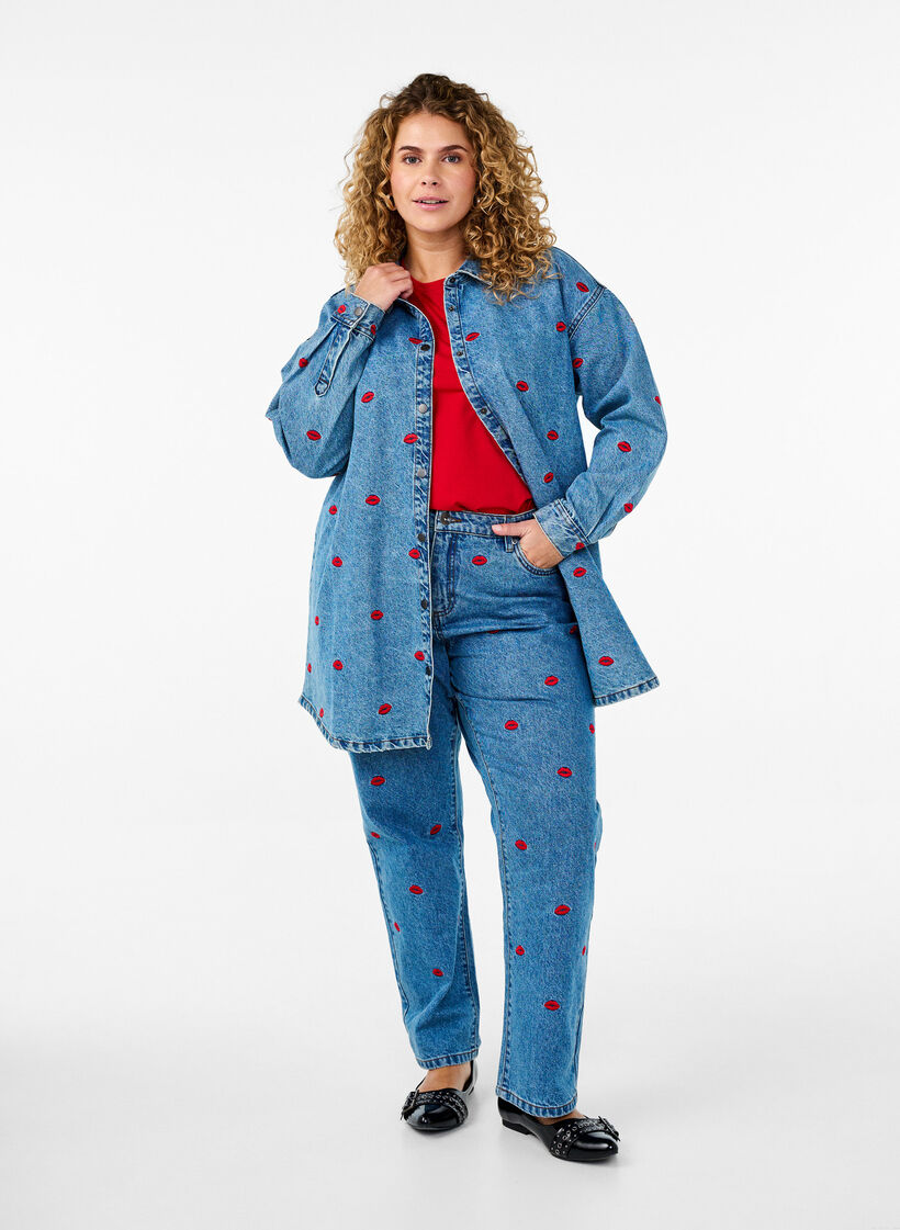 Hoge taille Gemma jeans met lippen, LB Kiss, Model