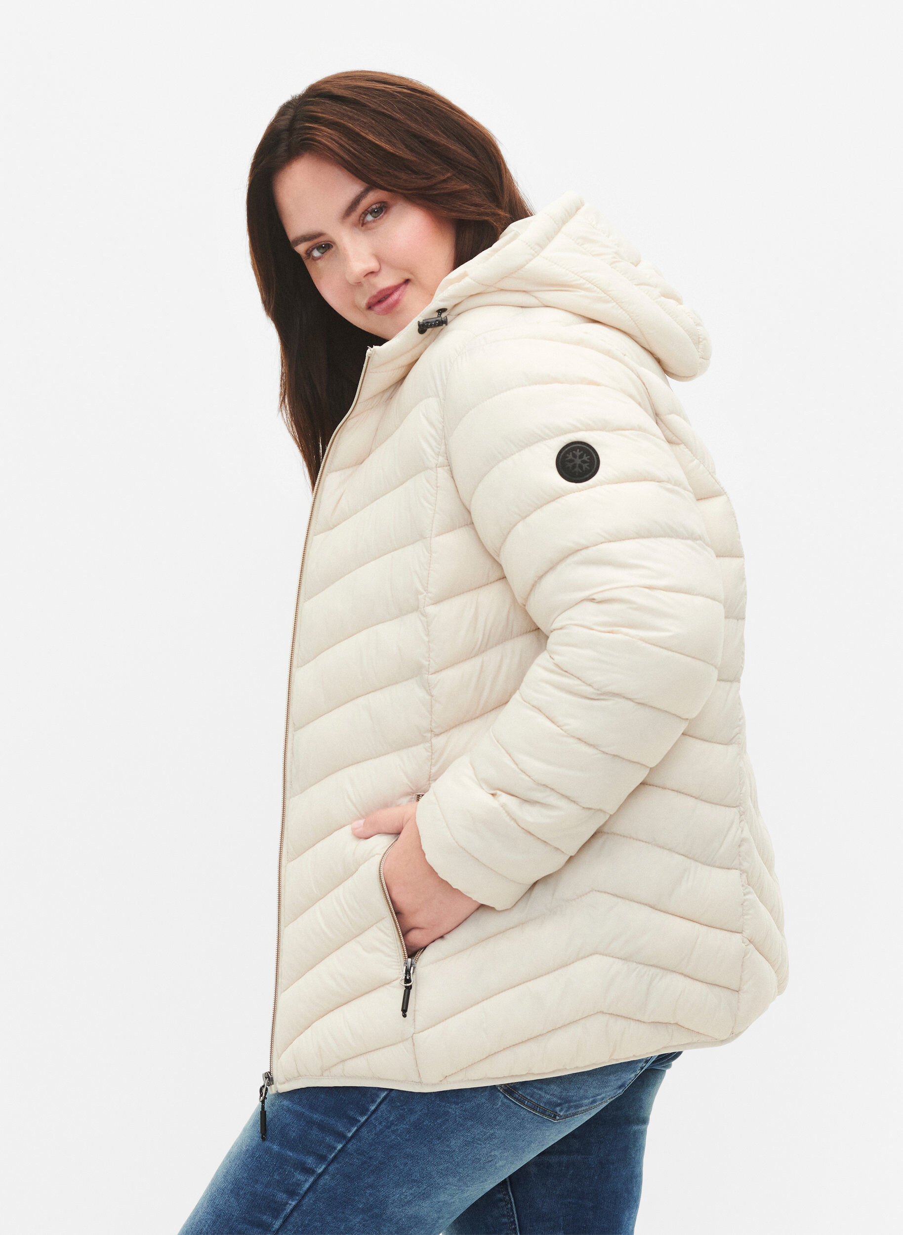 ZizziGewatteerd lichtgewicht jack met capuchon, Beige, Model image number 3