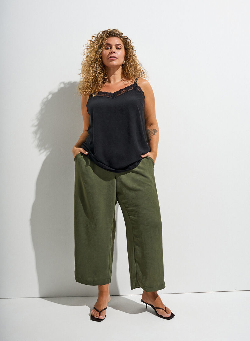 Jupe-culotte taille haute avec dos &eacute;lastiqu&eacute;, Vert, Image image number 0