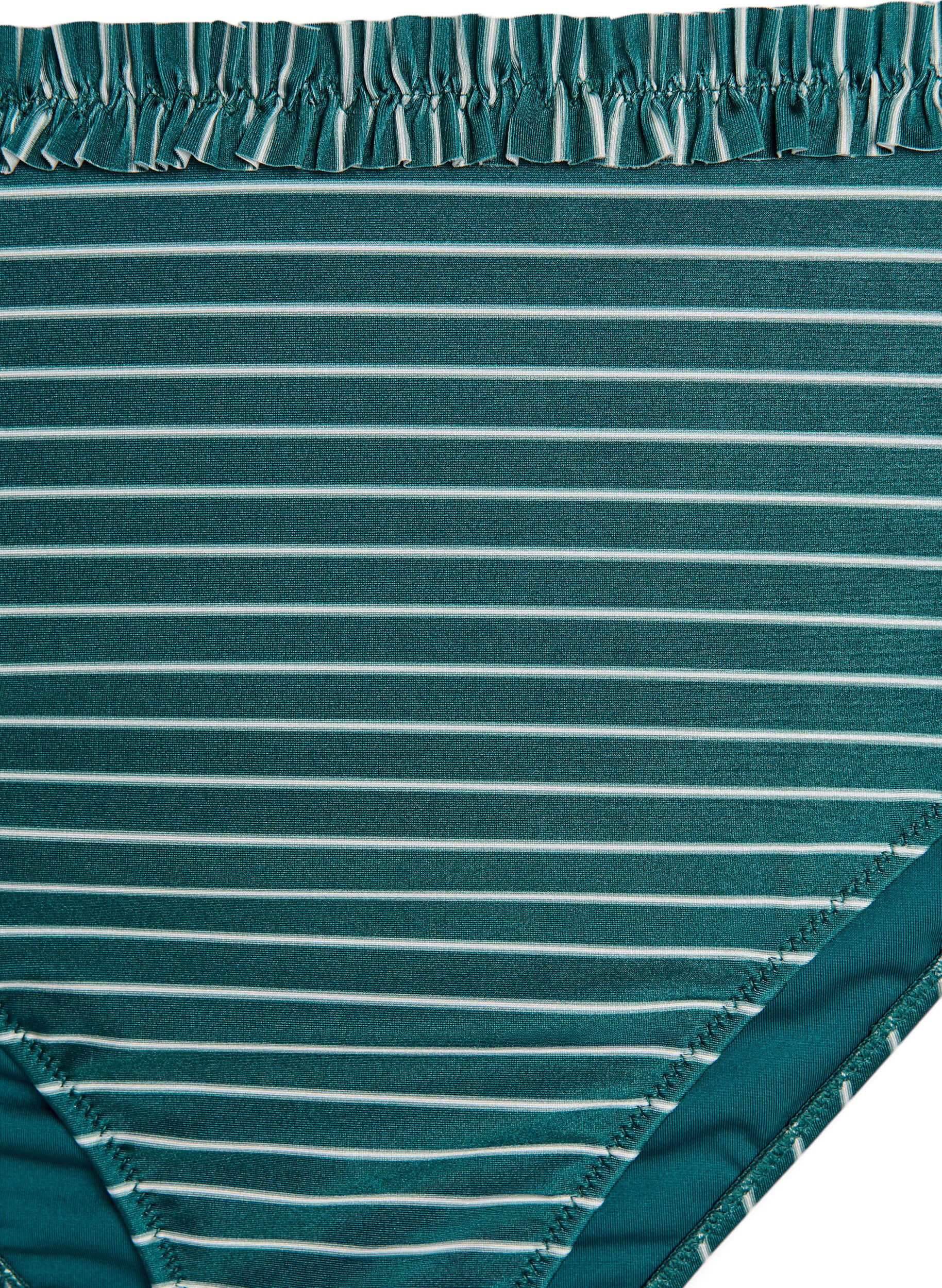 ZizziGestreepte tai bikinibroek met gerimpelde rand, Groen, Packshot image number 2