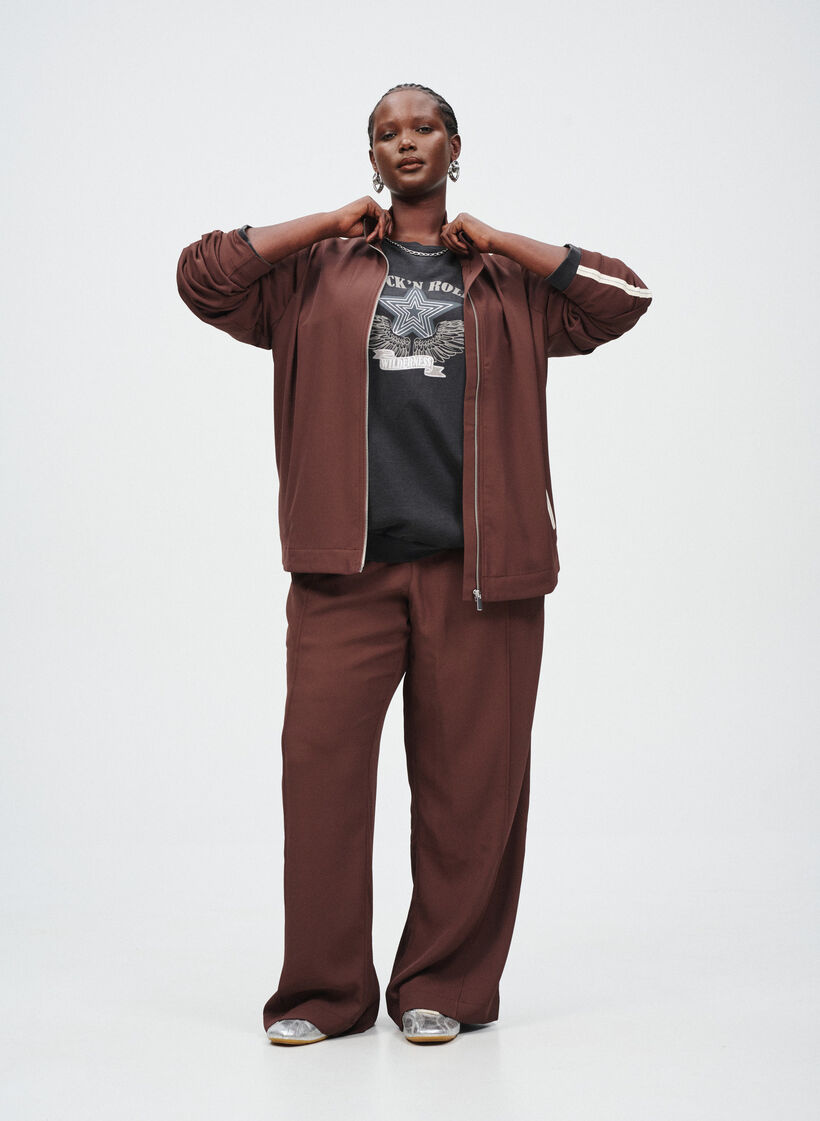 Sportieve broek met rechte pijpen en zijstrepen, Deep Mahogany, Image