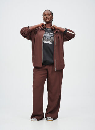 ZizziSportieve broek met rechte pijpen en zijstrepen, Deep Mahogany, Image image number 0