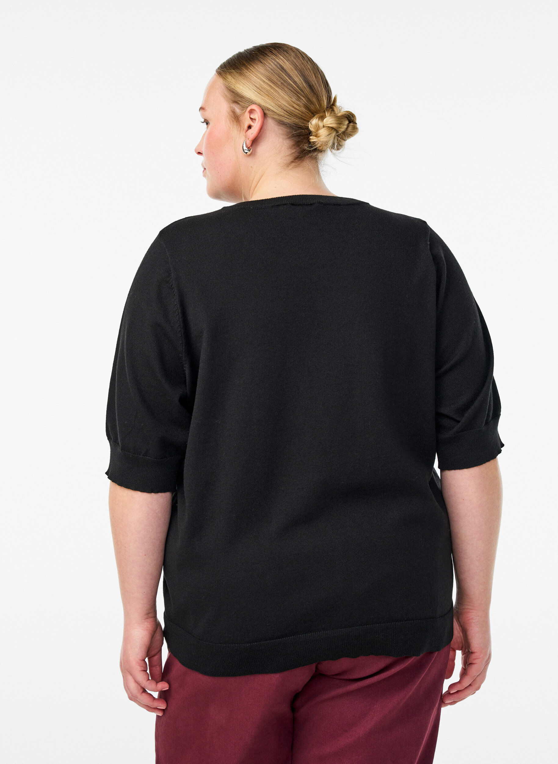 ZizziFijngebreide blouse met korte mouwen, Zwart, Model image number 2