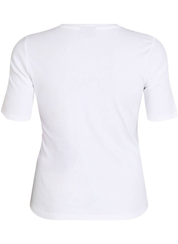 Basic rib T-shirt met ronde hals, Wit, Packshot image number 1