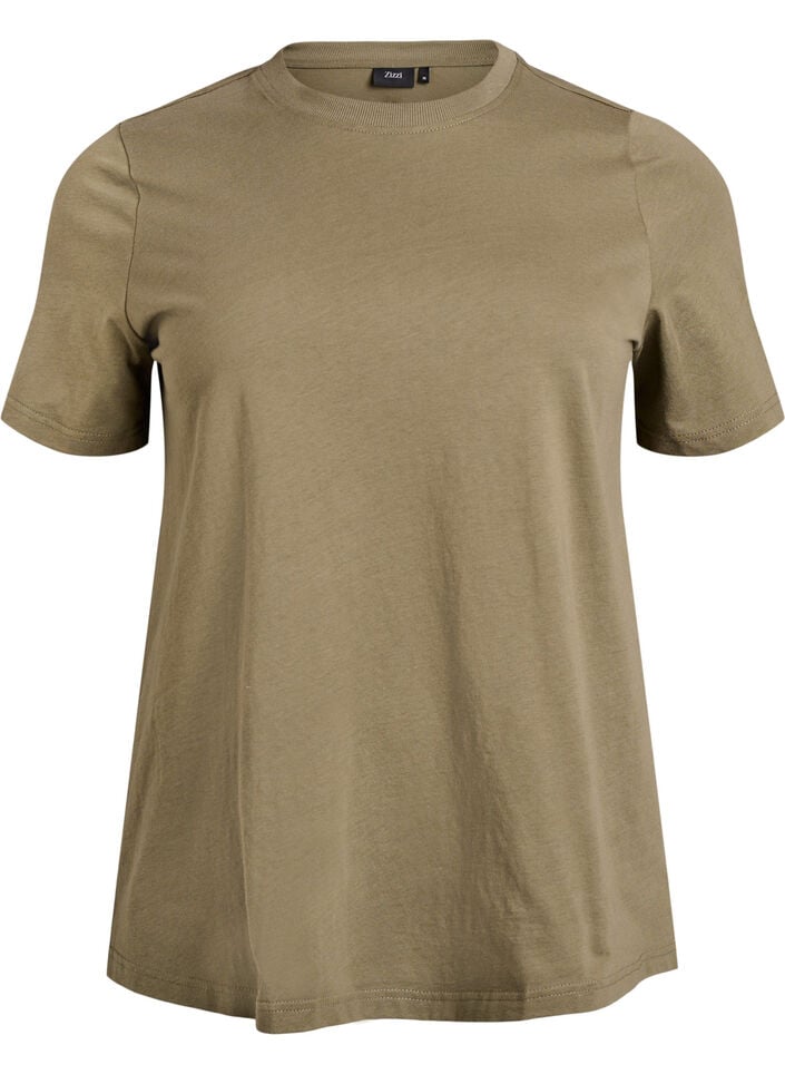 Basic katoenen T-shirt met ronde hals, Groen, Packshot image number 0