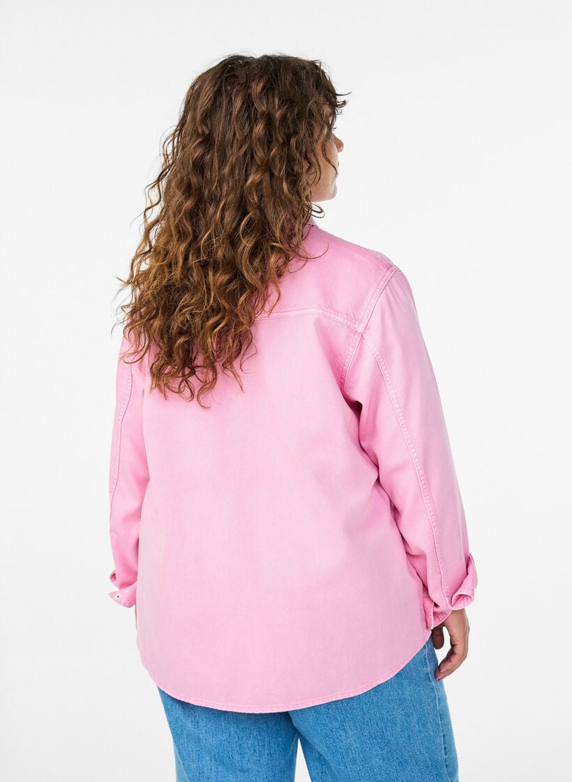 Spijkerblouse met borstzakken, Roze, Model image number 2