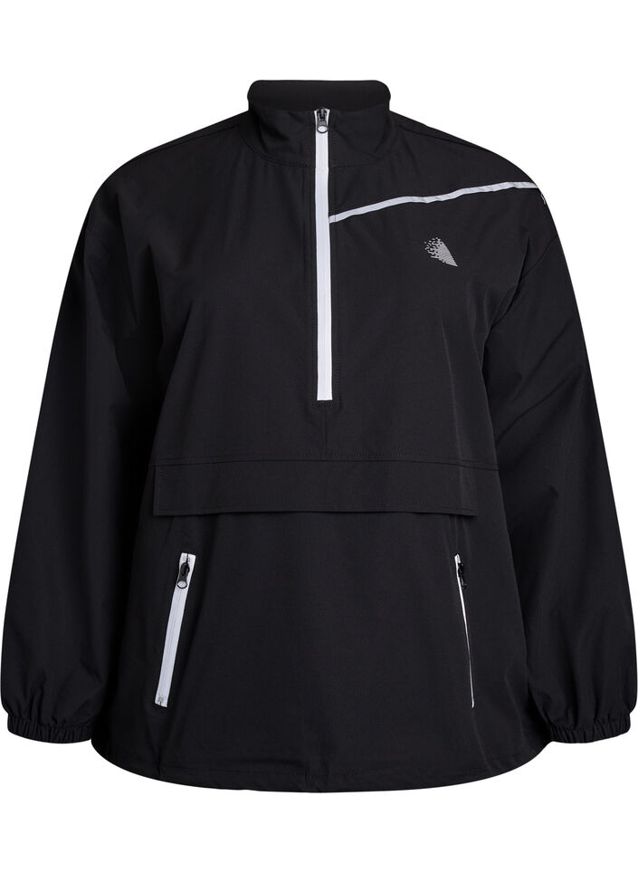 Sportieve anorak met reflecterende details en zakken, Zwart, Packshot image number 0