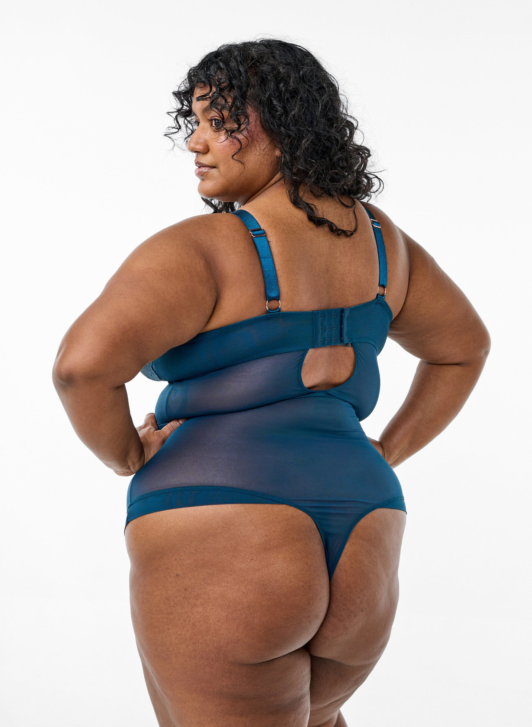 ZizziBodystocking van kant en mesh, Blauw, Model image number 1