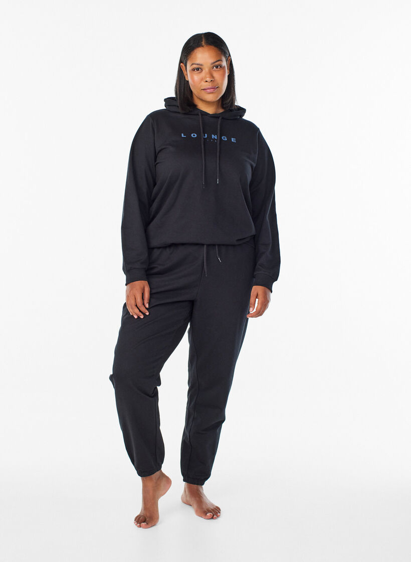 Sweater met capuchon en print, Zwart, Model image number 1