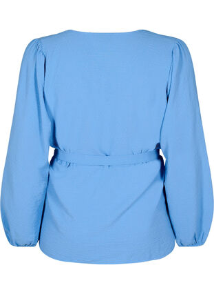 ZizziOmslagblouse met lange mouwen en striksluiting, Della Robbia Blue, Packshot image number 1
