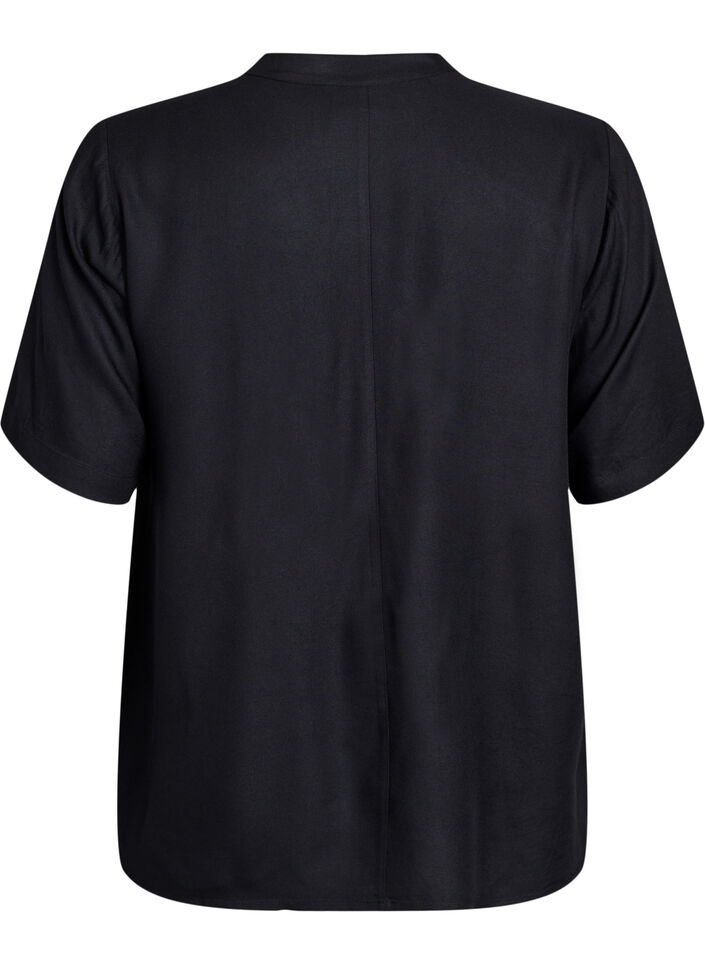 Blouse met korte mouwen en diagonale knoopsluiting, Zwart, Packshot