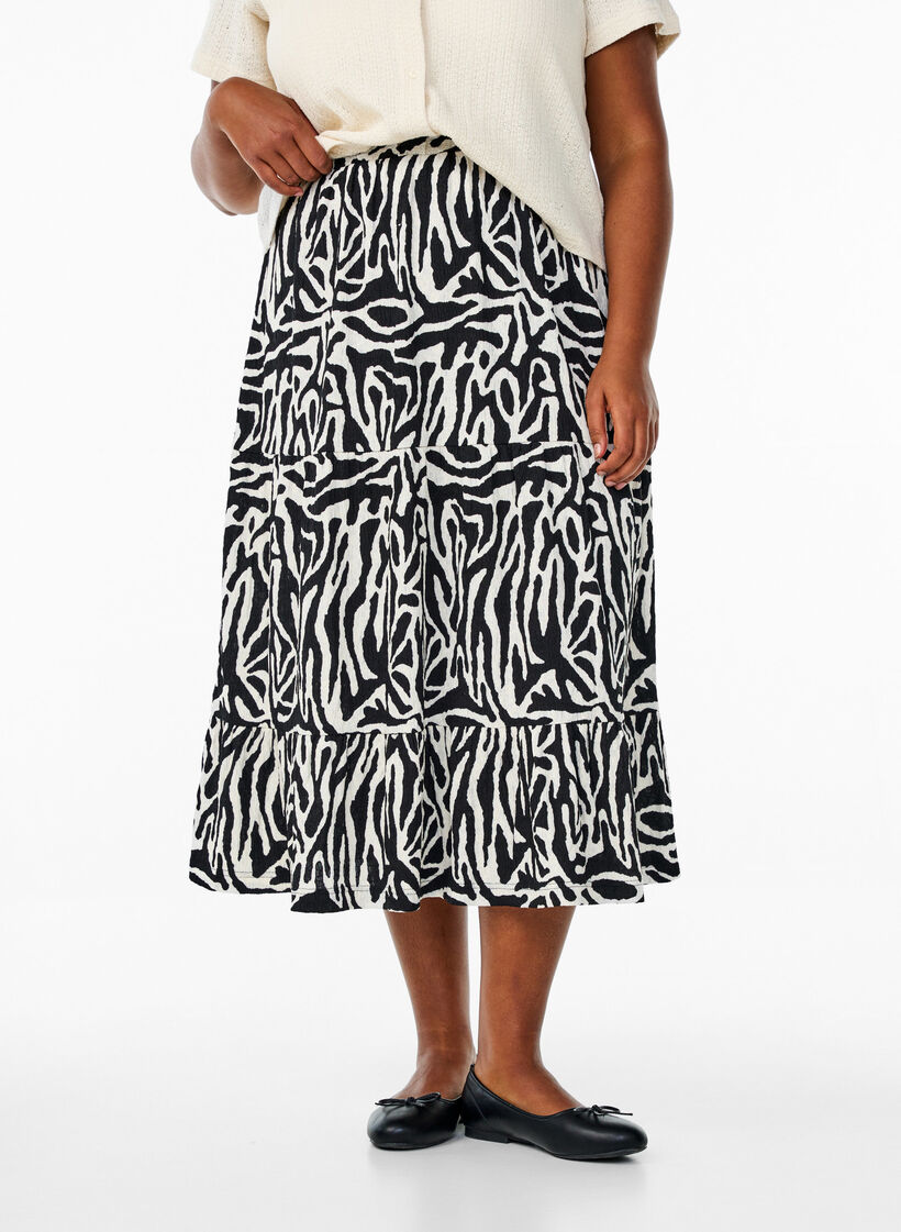 Lange rok met zebraprint, Black w. White Zebra, Model image number 2