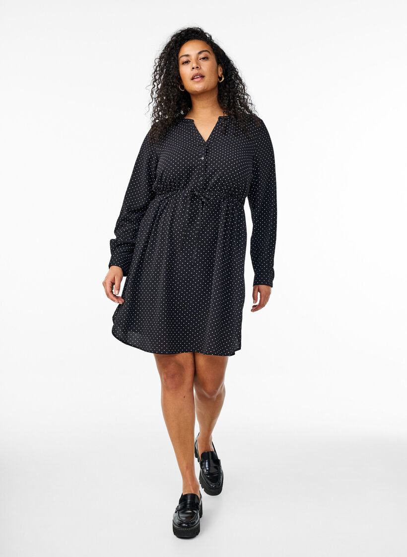 Knielange jurk met strikceintuur, Zwart, Model image number 1